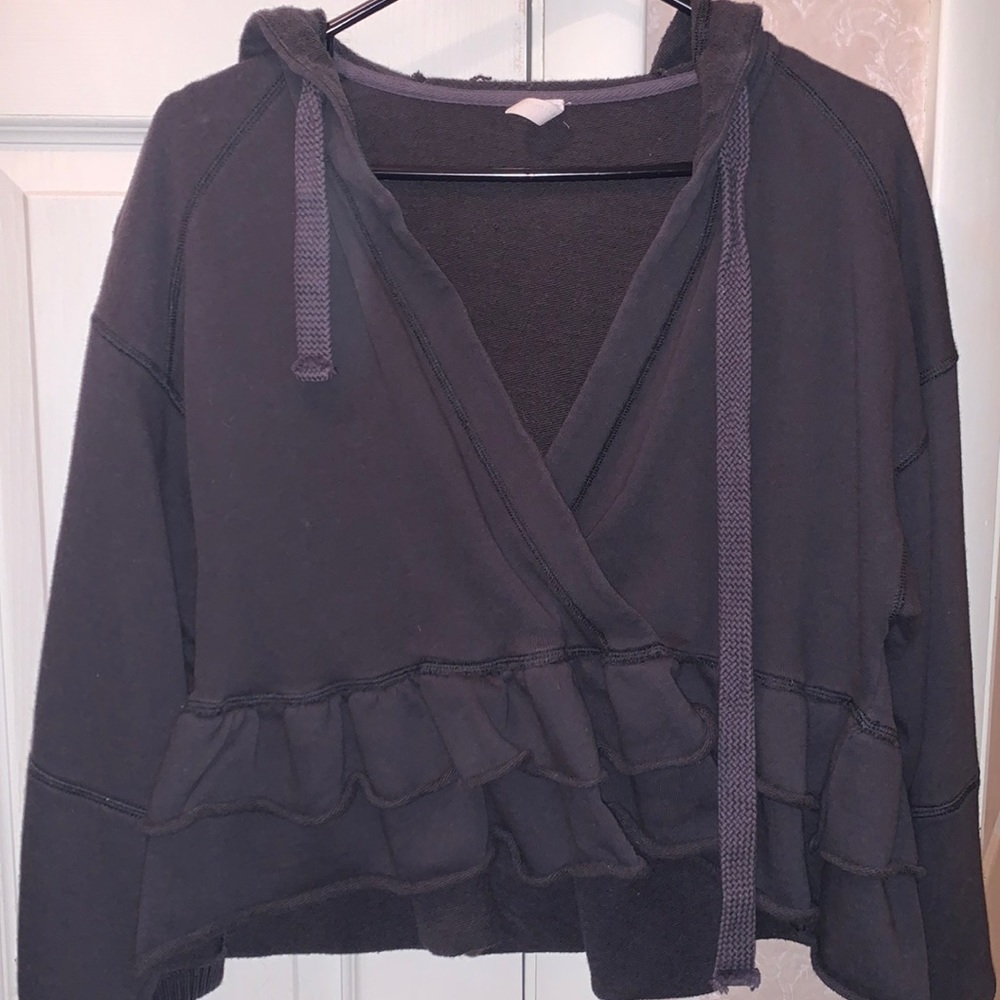 Free People Movement Charcoal Tiered Hoodie Size XS